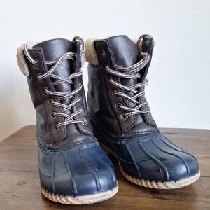 Dark Brown and Navy Duck Boots Size 6